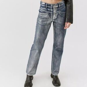 BDG Urban Outfitters Dark Wash Straight Leg Jeans Silver Metallic Finish 26